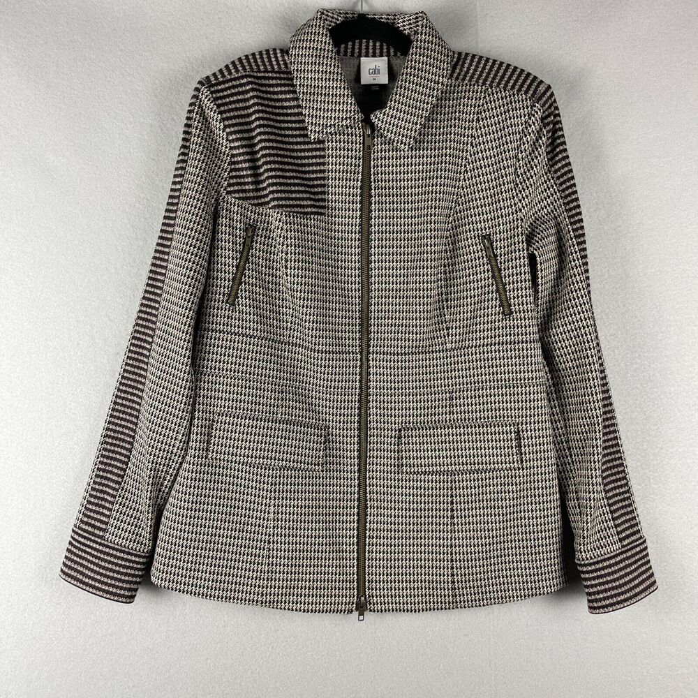 CAbi Houndstooth Baron Blazer Jacket Womens Medium Brown Preppy Academia‎ #4496